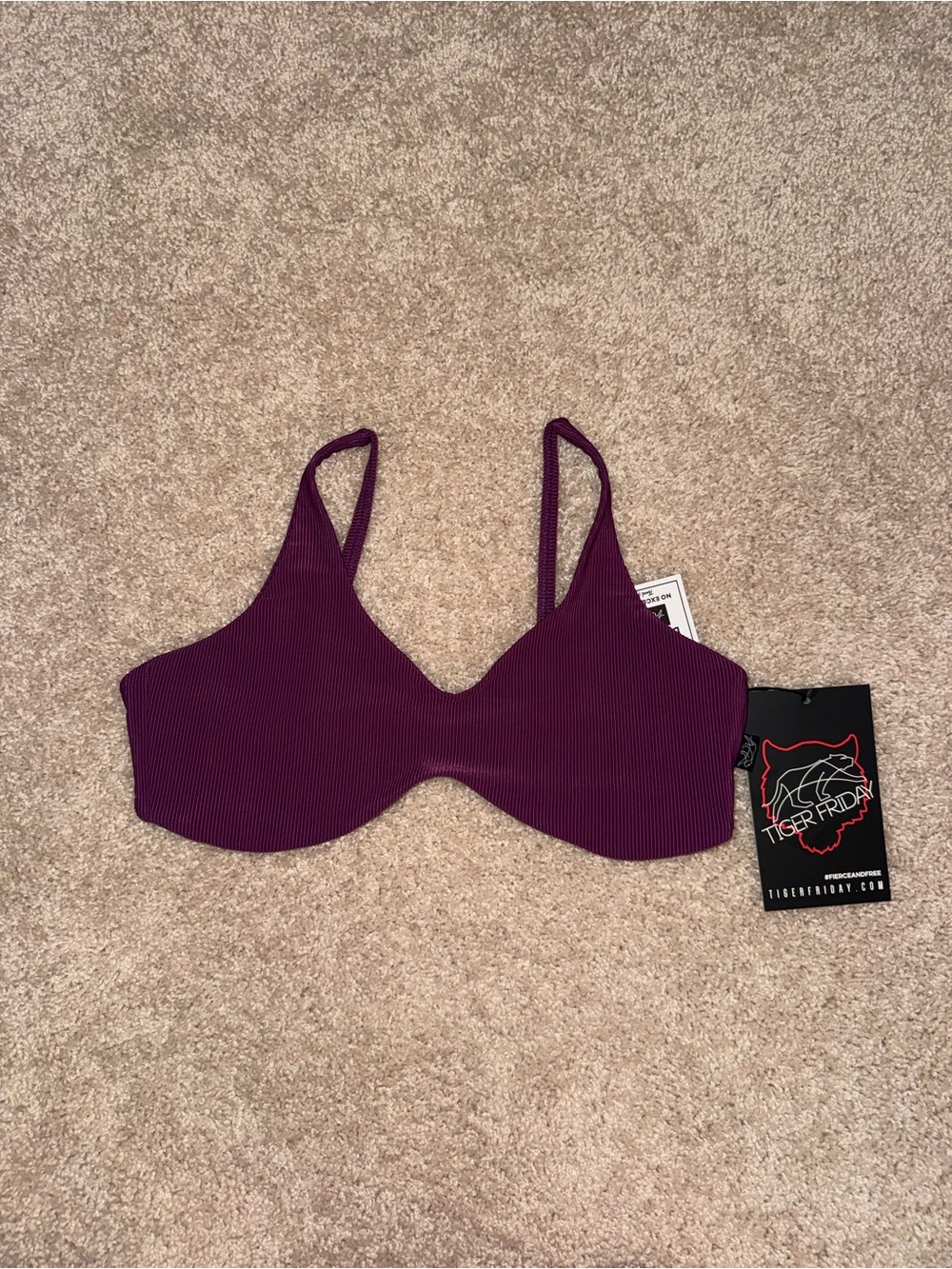 Tiger Friday Purple Ribbed Underwire Bra Top
